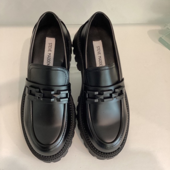 Steve Madden Women's Loafer Chunky Platform Black Leather All Sizes - Picture 2 of 12